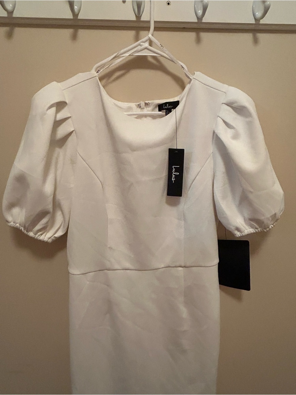 Lulu's White Puff-Sleeve Midi Sheath Dress - Picture 3 of 4